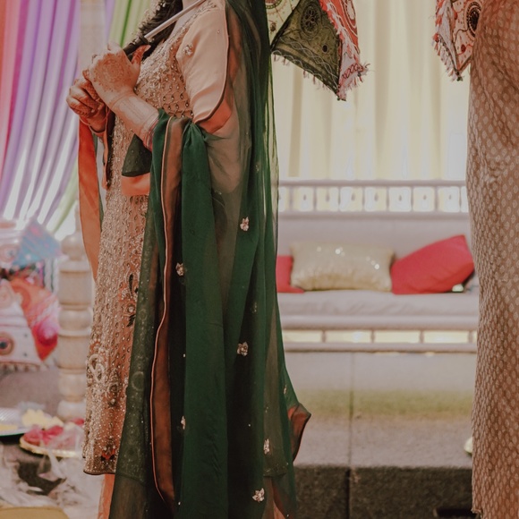 Indian Pakistani Bridal Mehndi Jamawar Lehenga Kameez Dress - Picture 8 of 8